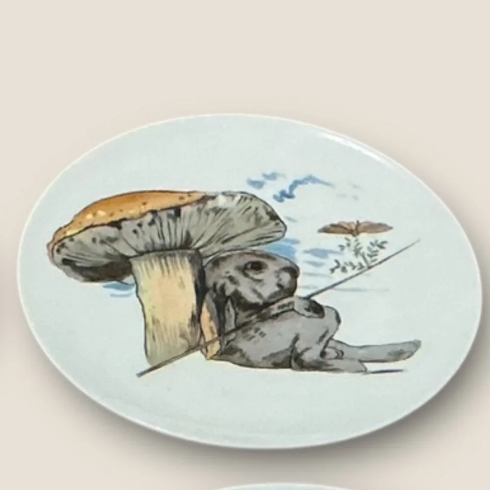 Spring Vintage Rabbit Plate Set Of 4 with Mushroom, Basket and Flower Pot - Picture 2 of 6